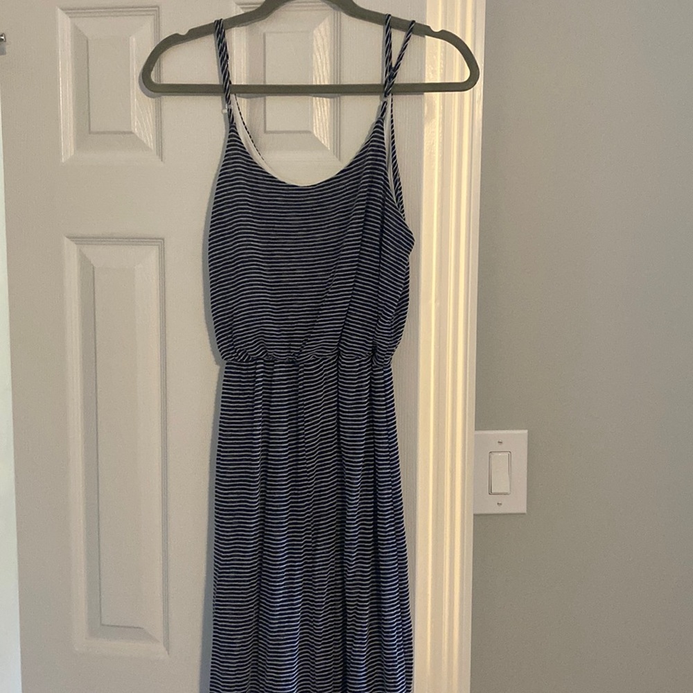Navy and white striped maxi dress size large